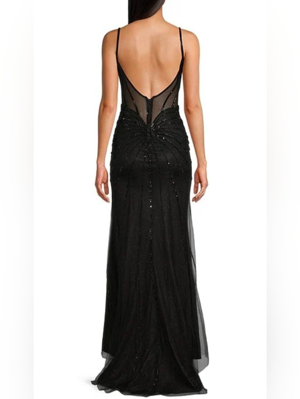 Gianni Bini GB Black Sequin Long Split Dress Size 3 Mesh Back NWT Cocktail Prom - Picture 4 of 16